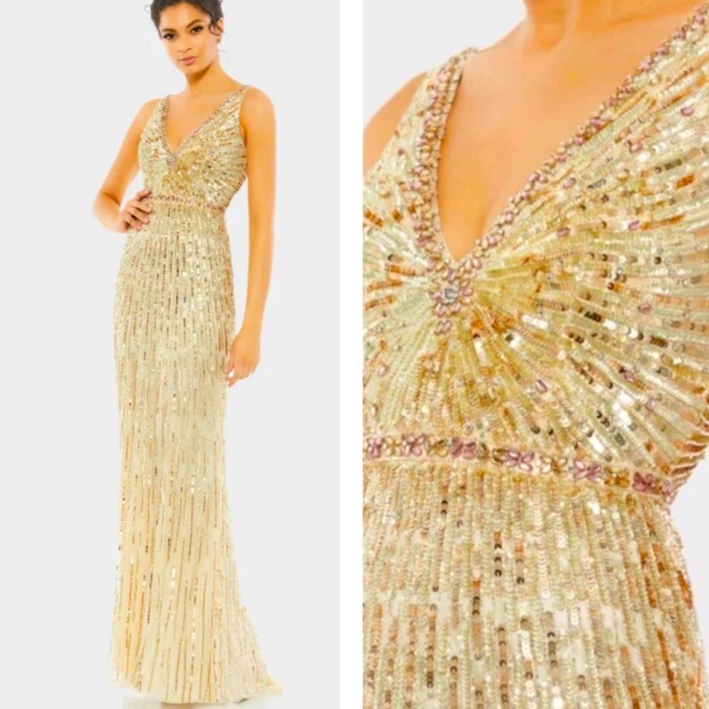 MAC DUGGAL Gold Sequin Embellished Sleeveless Evening Gown ALTERED #5483 SZ 8